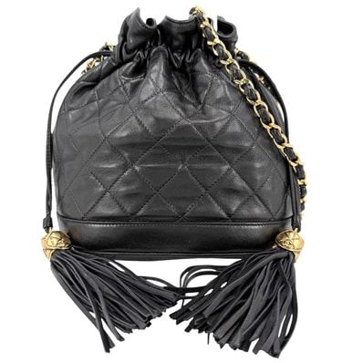 CHANEL シャネル ショルダーバッグ マトラッセ 巾着 ミニバッグ チェーンショルダー 肩掛け 斜め掛け ポシェット ココマーク フリンジ ラムスキン ブラック 黒 ゴールド金具 レディース【中古品】