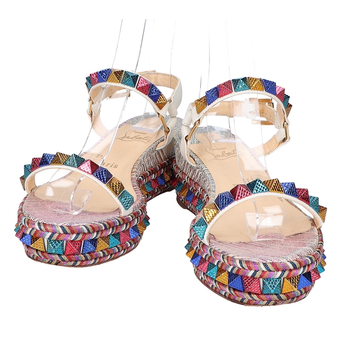 クリスチャンルブタン 1181057 PYRACLOU 60 SUEDE UNICORN/CALF ピラクルー ロックスタッズ アンクルストラップ サンダル 38