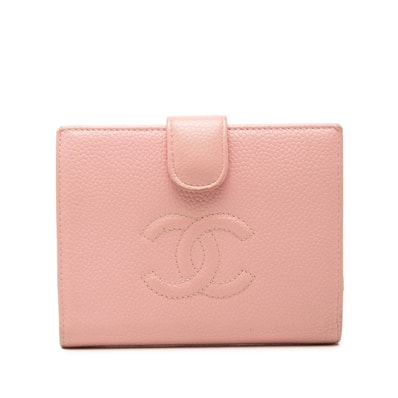 シャネル ココマーク 二つ折り財布 ピンク キャビアスキン レディース CHANEL 【中古】