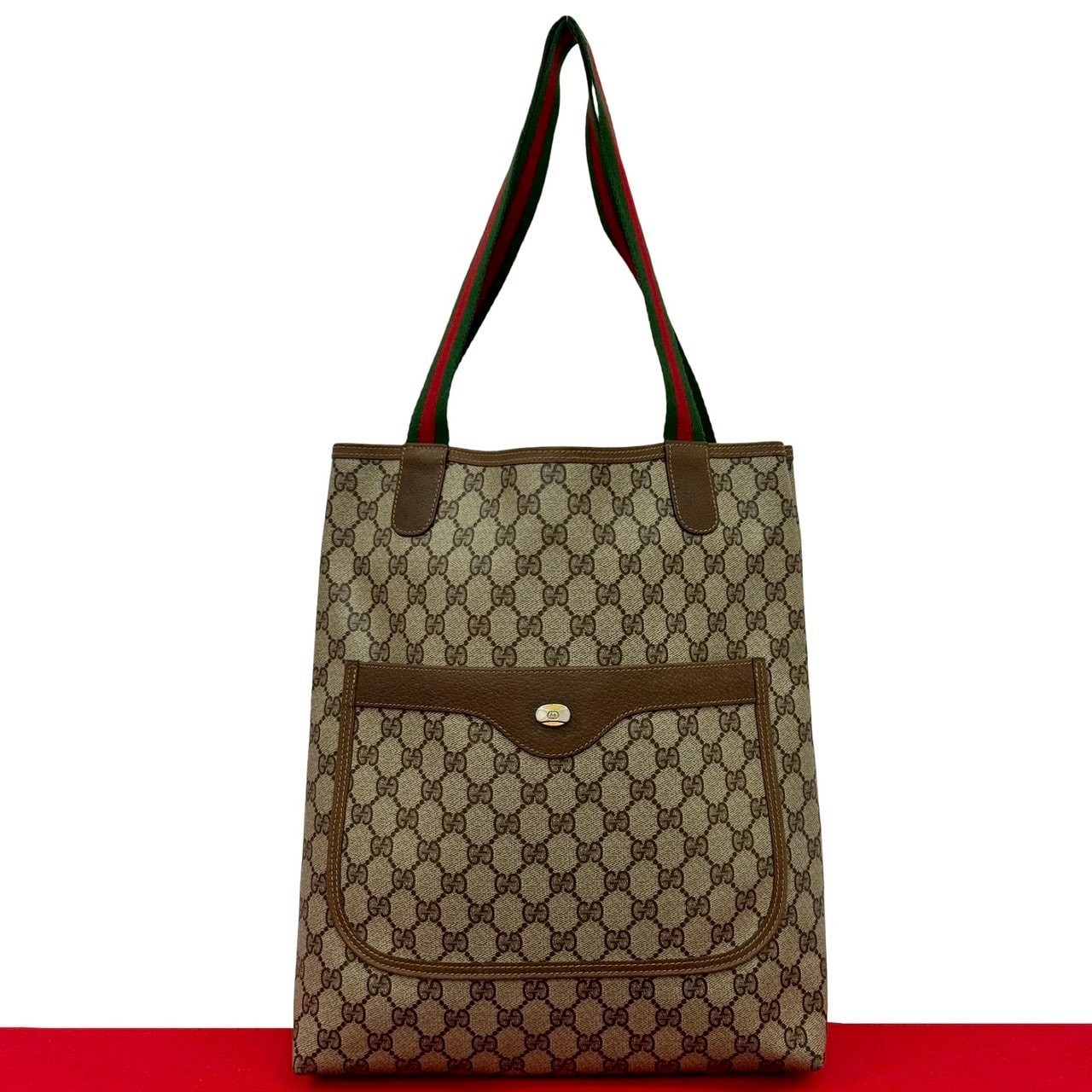 GUCCI グッチ シェリーライン GG ロゴ 金具 レザー PVC トートバッグ ブラウン
 01491