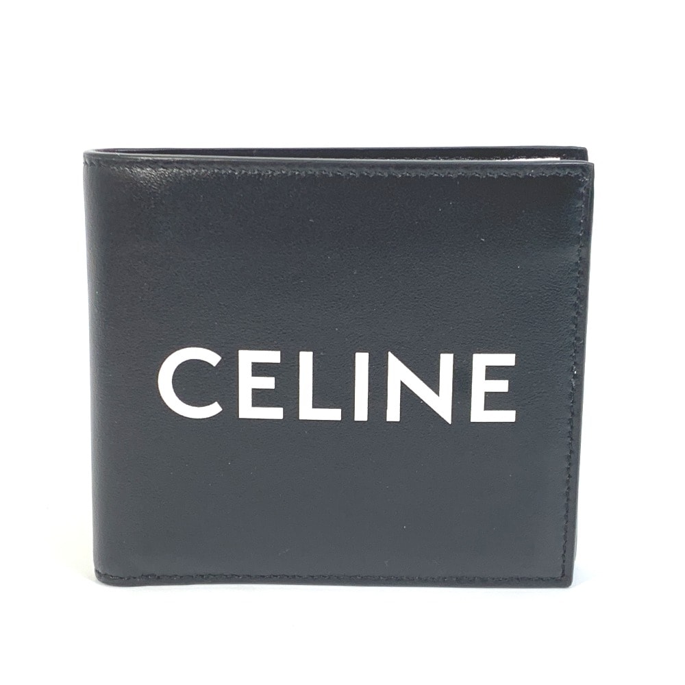 セリーヌ CELINE バイフォールドウォレット 10C873DME ロゴ 2つ折り財布 レザー ブラック 新品同様