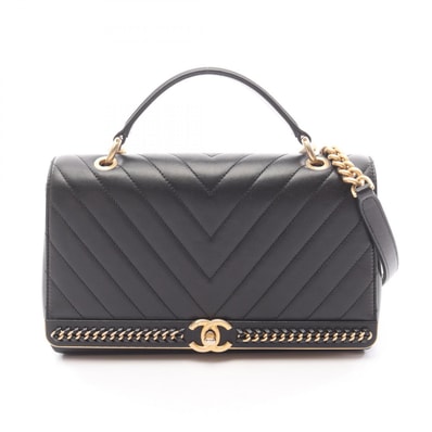 シャネル CHANEL トップハンドル Vステッチ ショルダーバッグ バッグ ラムスキン(羊革) レディース ブラック系 【中古】