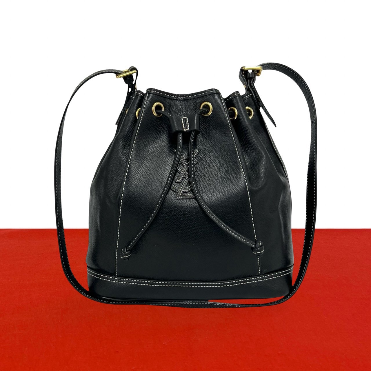 YVES SAINT LAURENT イヴ・サンローラン YSL ロゴ レザー ショルダーバッグ ブラック
 04475