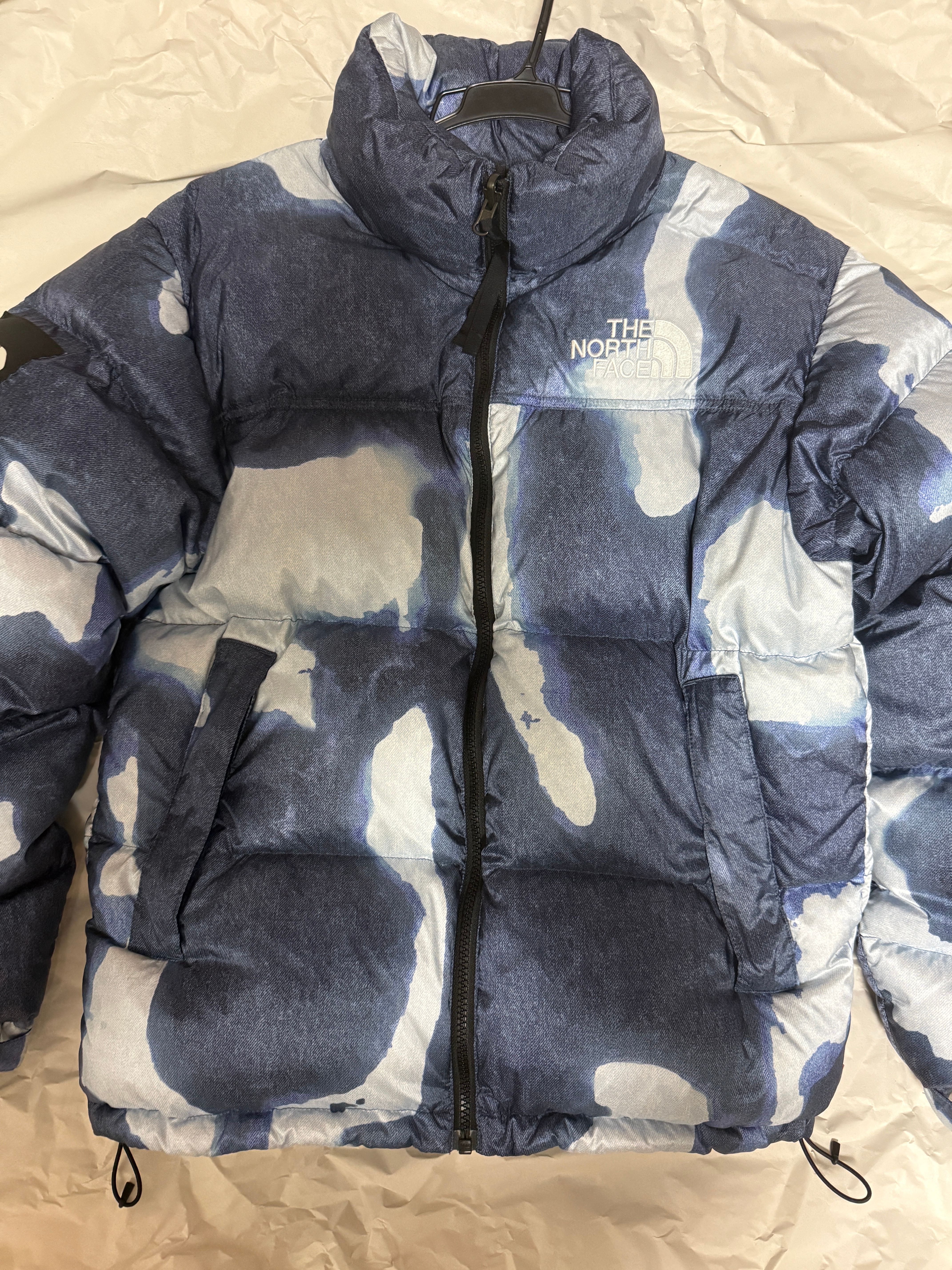 Supreme x The North Face Bleached Denim Print Nuptse Jacket "Indigo"