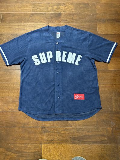 Supreme Ultrasuede Mesh Baseball Jersey "Navy"