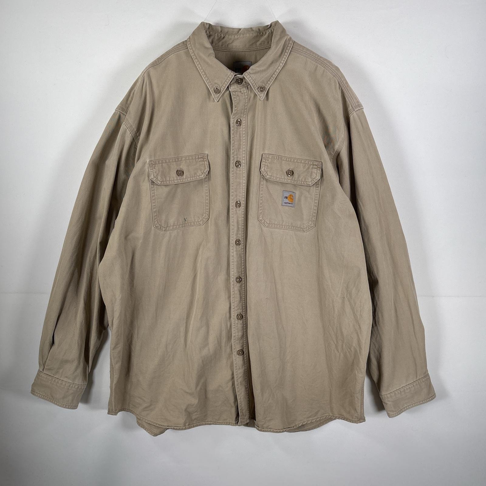 古着 カーハート Carhartt USA製 長袖シャツ FRカーハート ワークシャツ ビッグサイズ 14041  ベージュ系 メンズ