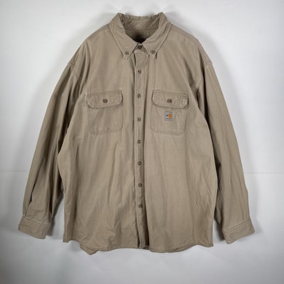 古着 カーハート Carhartt USA製 長袖シャツ FRカーハート ワークシャツ ビッグサイズ 14041 ベージュ系 メンズ