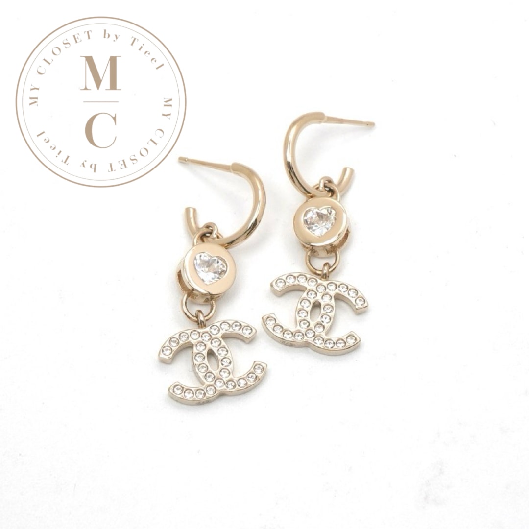 シャネル CHANEL ピアス イヤリング ゴールド ココマーク クリスタル ラインストーン ハート