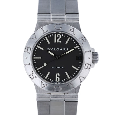 BVLGARI ブルガリ ディアゴノ デイト 自動巻き 29mm ブラック 腕時計 LCV29 ステンレススチール シルバー メンズ【中古】