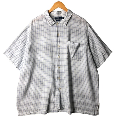 古着 ラルフローレン Ralph Lauren POLO by Ralph Lauren CLAYTON チェック柄 半袖 リネンシャツ ボックスシャツ メンズXXL相当/eaa566092