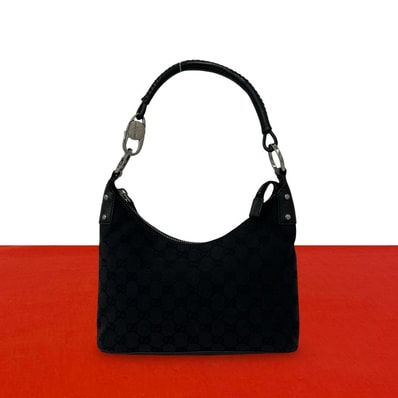 GUCCI グッチ GG 柄 ロゴ キャンバス レザー ハンドバッグ ブラック
34298