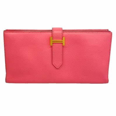 【6hc2452】エルメス 長財布 ベアンスフレ ヴォーエプソン ローズアザレ ゴールド金具 A刻印【中古】レディース