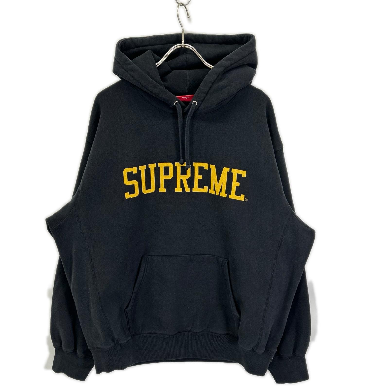 シュプリーム 23AW ブラック バーシティ プルオーバー フーディー L