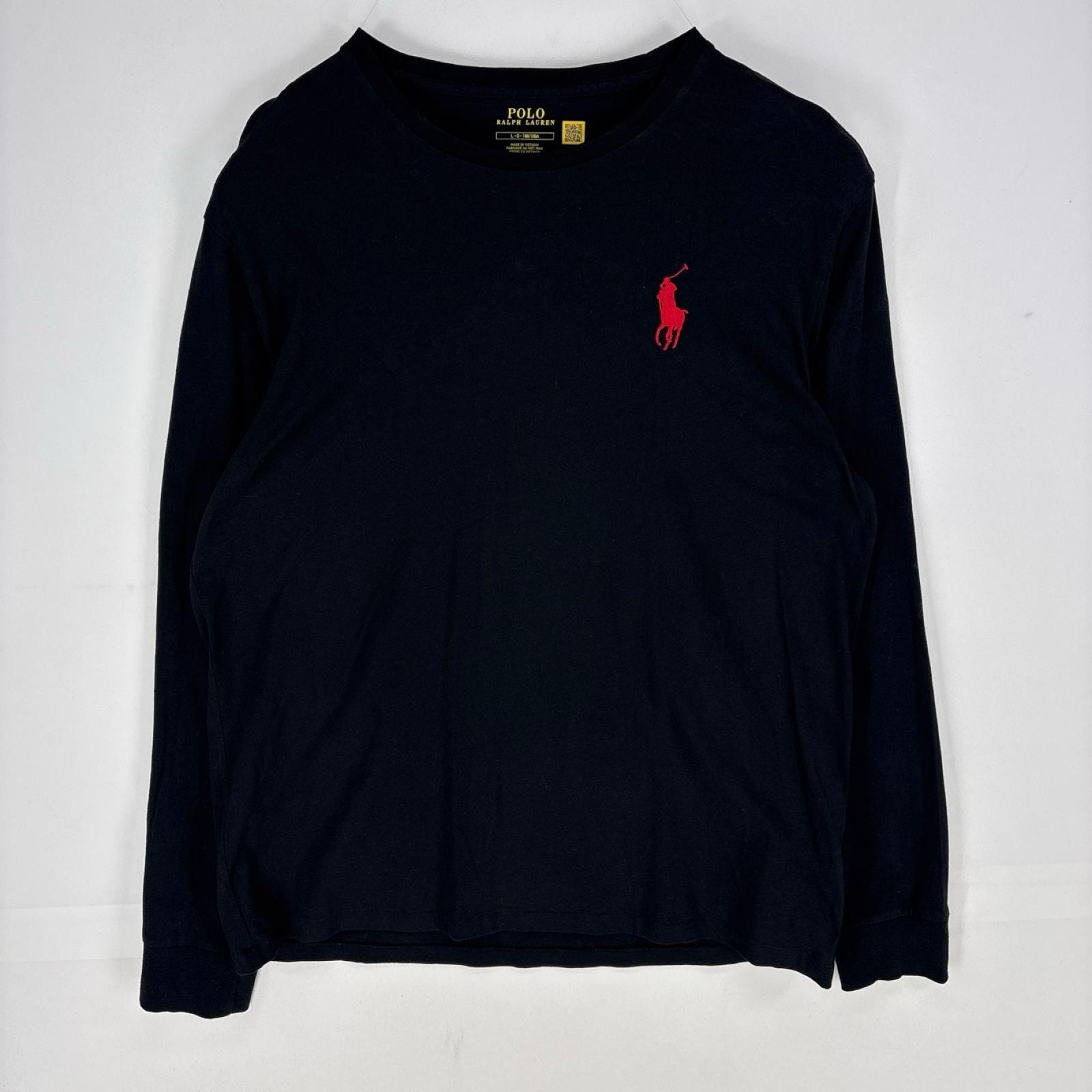古着 ポロ・ラルフローレン POLO RALPH LAUREN 長袖Tシャツ ビッグポニー ロゴ ロンT L  ブラック系 袖プリント メンズ