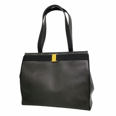 【6ia0159】サルヴァトーレフェラガモ トートバッグ ヴァラ レザー ブラック ゴールド金具【中古】レディース