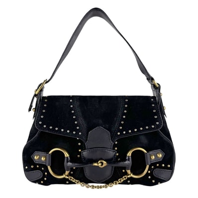 グッチ GUCCI ハンドバッグ ホースビット スエード/レザー ブラック レディース 114915【中古】 z10560
