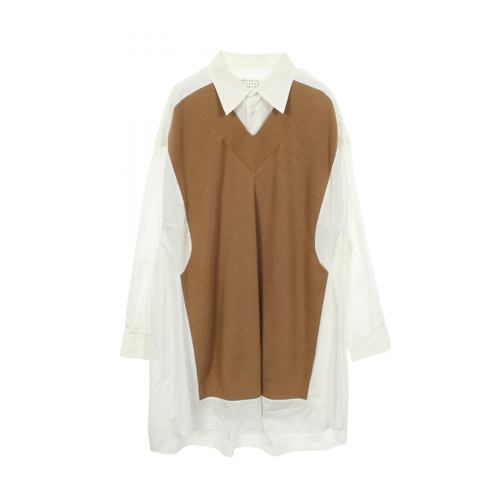 メゾンマルジェラ1 Maison Margiela 1 ニットドッキング 長袖 オーバーサイズ ワンピース 衣料品 トップス コットン レディース ホワイト系 / ブラウン系 【中古】