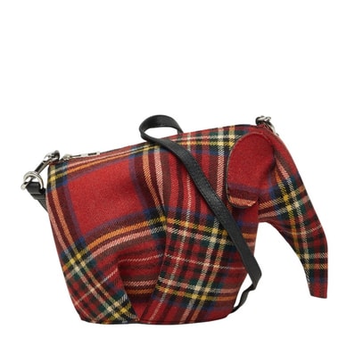 ロエベ タータンチェック エレファント 斜め掛け ショルダーバッグ レッド マルチカラー ウール レディース LOEWE 【中古】