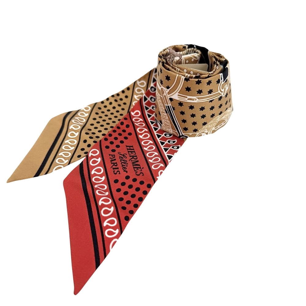 HERMES エルメス スカーフ ツイリー EPERON D'OR エプロンドール Twilly シルク ベージュ レディース 美品【中古品】