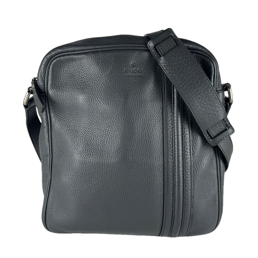 グッチ GUCCI 斜め掛けショルダーバッグ レザー ダークグレー シルバー メンズ 246381【中古】 z9978