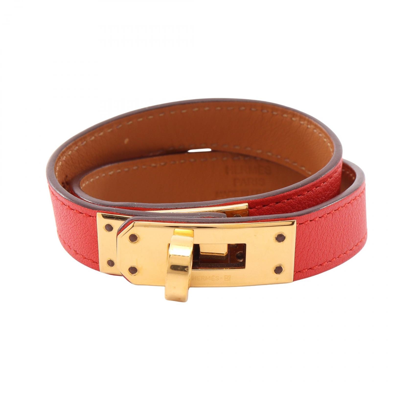 エルメス HERMES ミニケリー ドゥブルトゥール ブレスレット アクセサリー GP(ゴールドメッキ) ヴォースイフト ヴォースイフト ゴールド X刻印(2016年製造) レディース レッド系 / ゴールド系 【中古】