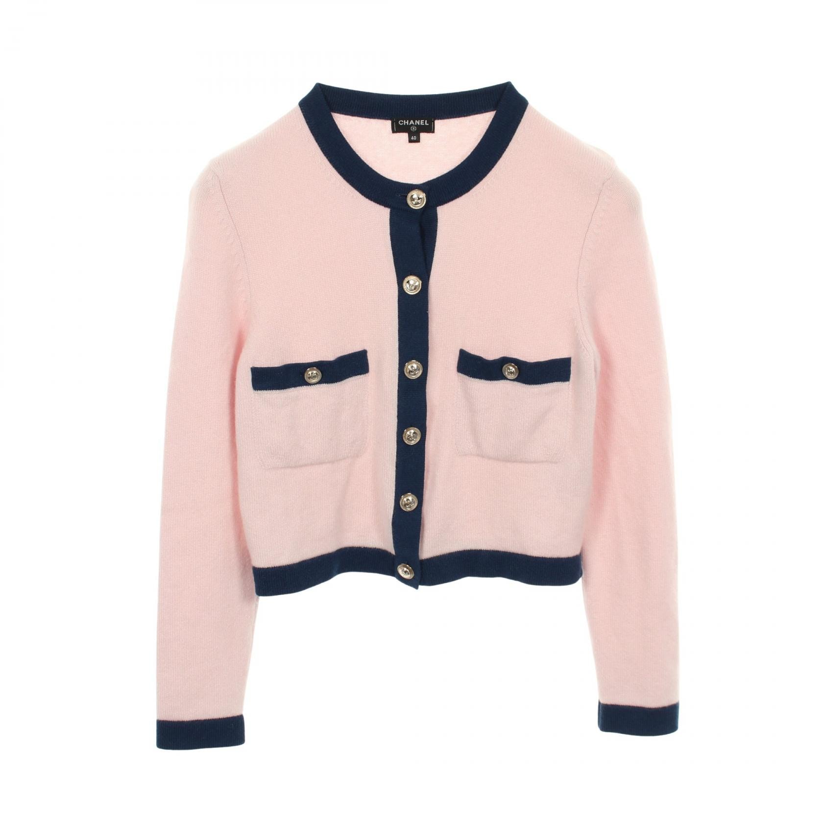 シャネル CHANEL ココマークボタン カーディガン 衣料品 トップス カシミヤ レディース ピンク系 / ネイビー系 P70368K10032 【中古】