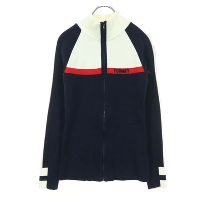 TOMMY HILFIGER トミーヒルフィガー 英字 長袖 ニットジャケット XS ブラック マルチカラー