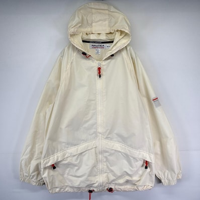 古着 ノーティカ NAUTICA ナイロンジャケット フルジップ フーディ 大きいサイズ ワンポイントロゴ 2XL ホワイト系 メンズ