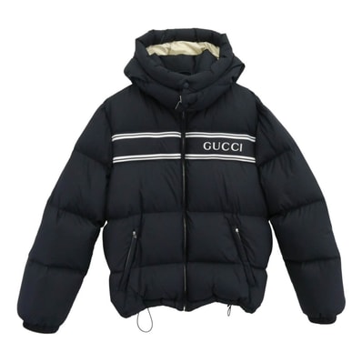 GUCCI グッチ ダウンジャケット 794822 Z8BTA LOGO HOODED DOWN JACKETS ロゴ フーデッド ダウン ジャケット ネイビー系【極上美品】【中古】