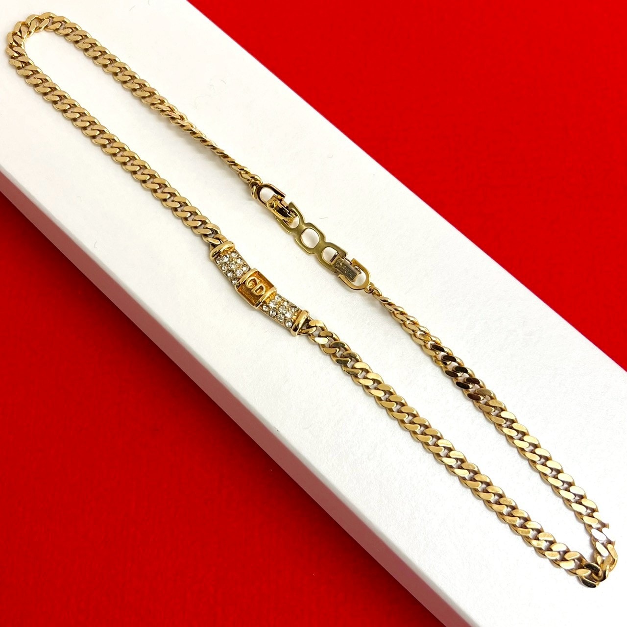 Christian Dior ディオール CD ロゴ GP ラインストーン ネックレス ゴールド
 1428a