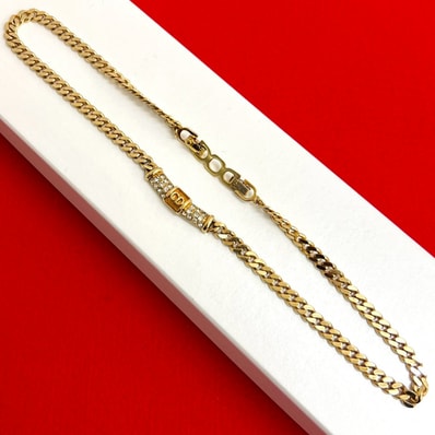 Christian Dior ディオール CD ロゴ GP ラインストーン ネックレス ゴールド
1428a