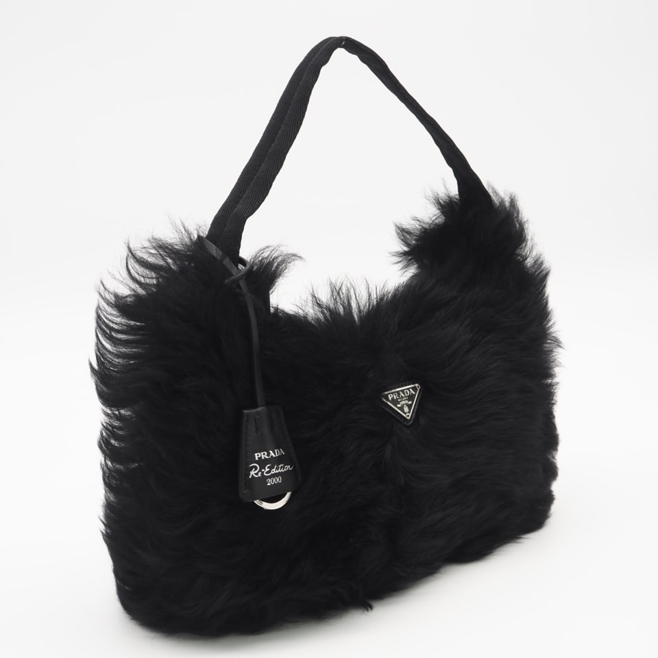 未使用 PRADA プラダ シープファー ハンドバッグ 1NE515 ハンドバッグ ブラック シープファー レディース