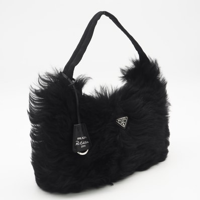 未使用 PRADA プラダ シープファー ハンドバッグ 1NE515 ハンドバッグ ブラック シープファー レディース