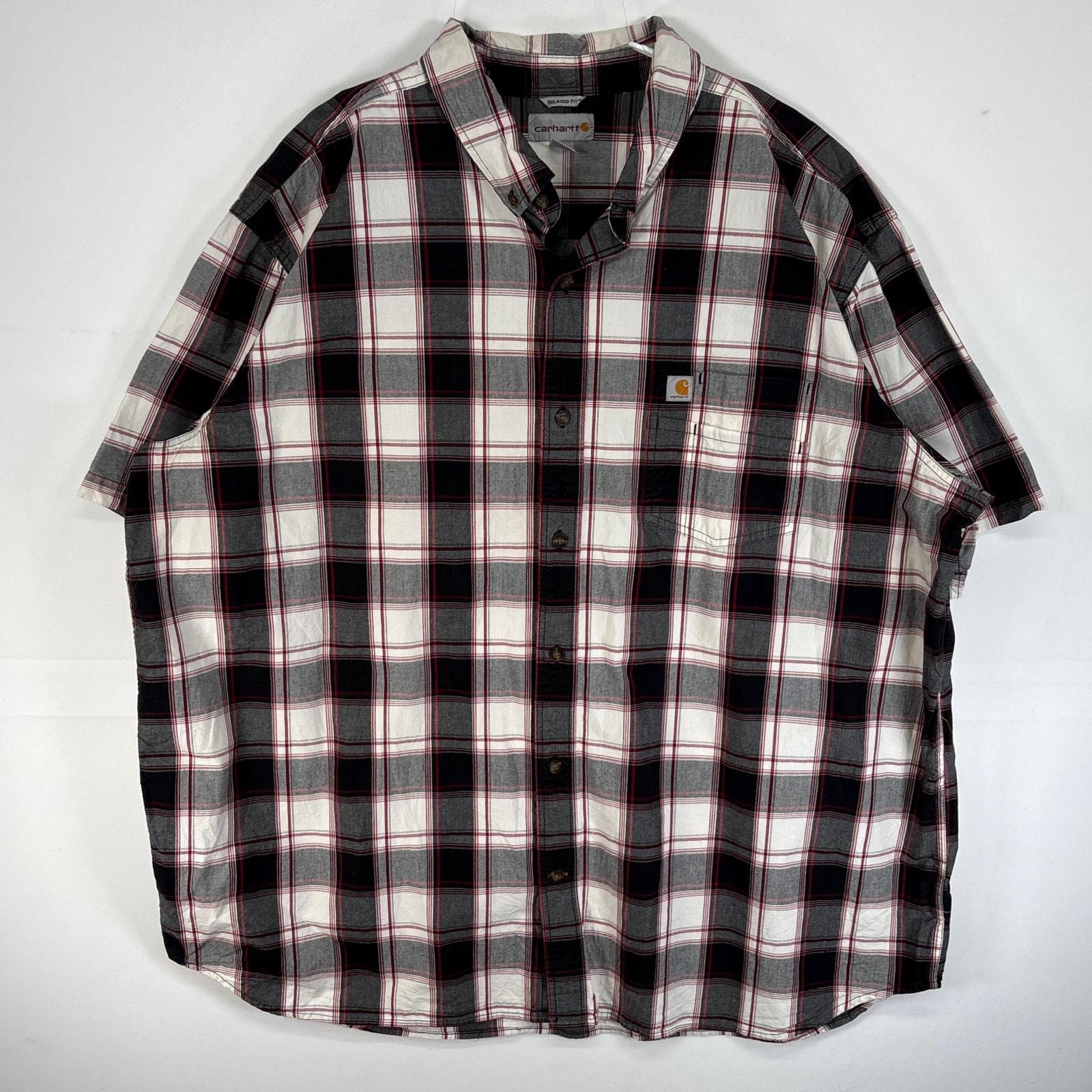 古着 カーハート Carhartt 半袖シャツ チェック 大きいサイズ ワンポイント ロゴ 3XL  レッド マルチカラー メンズ