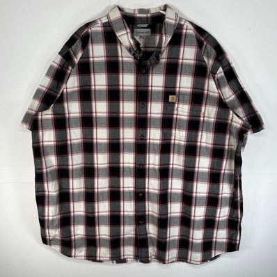 古着 カーハート Carhartt 半袖シャツ チェック 大きいサイズ ワンポイント ロゴ 3XL レッド マルチカラー メンズ