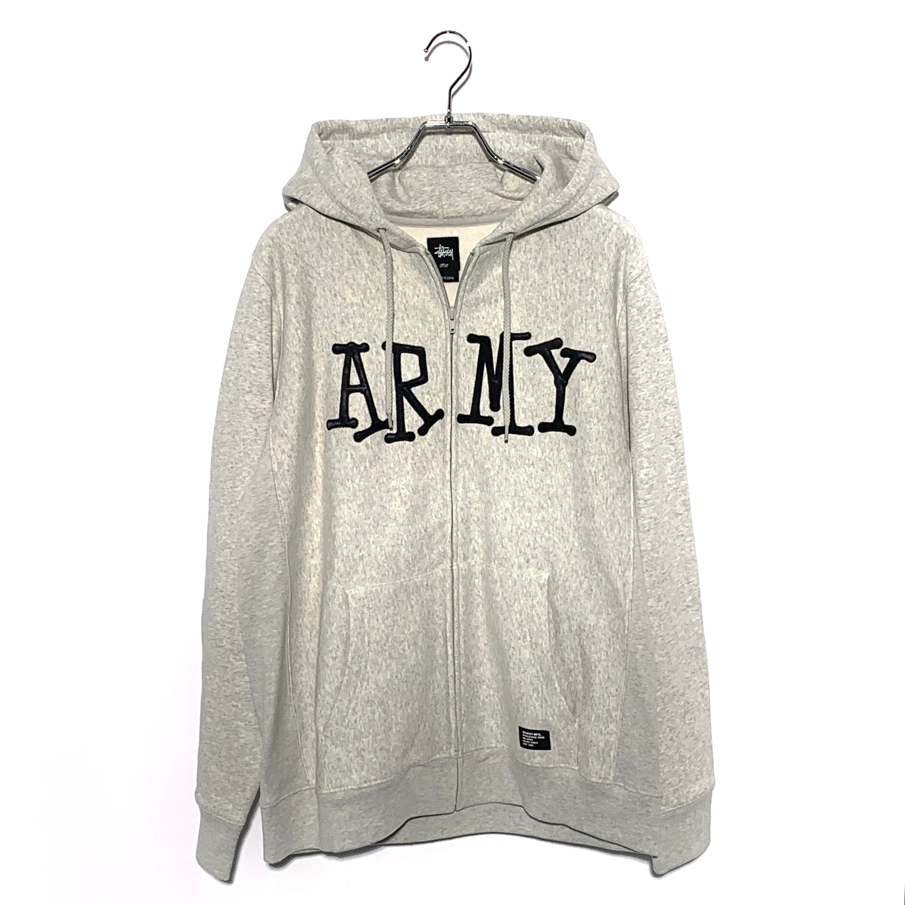 STUSSY ARMY LOGO ZIP UP HOODIE Grey