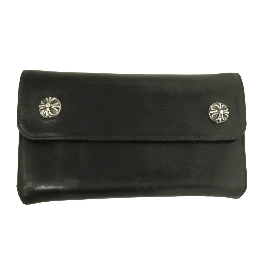 CHROME HEARTS クロムハーツ(原本有) WAVE CROSS BALL ウェーブ クロスボールボタン レザー ウォレット 財布 ブラック系【中古】