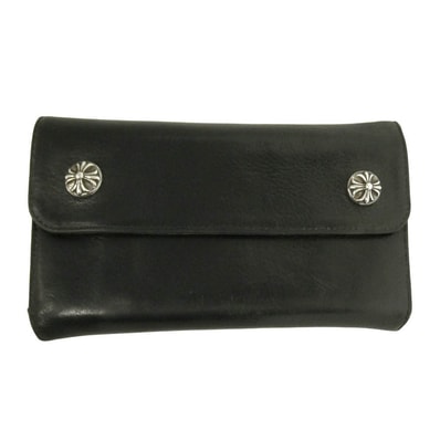 CHROME HEARTS クロムハーツ(原本有) WAVE CROSS BALL ウェーブ クロスボールボタン レザー ウォレット 財布 ブラック系【中古】