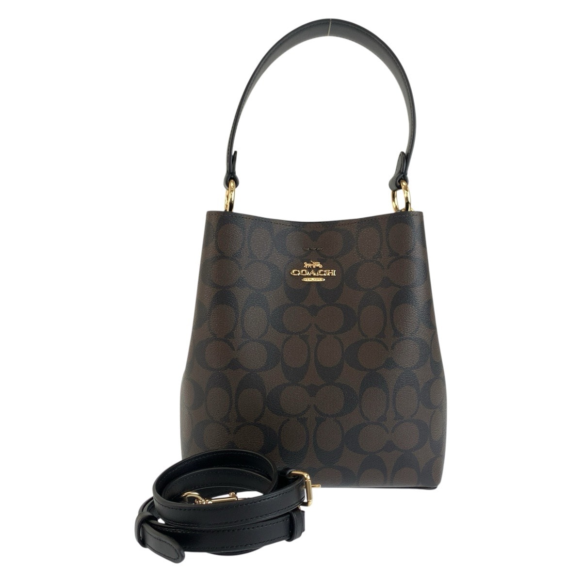 超美品 COACH コーチ シグネチャー スモールタウンバケットバッグ ブラウン ゴールド金具 PVC ショルダーバッグ ハンドバッグ 2way 604722 【中古】