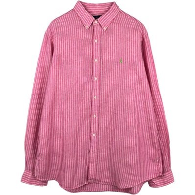 古着 ラルフローレン Ralph Lauren ストライプ柄 長袖 リネン ボタンダウンシャツ メンズXXL相当/eaa676656
