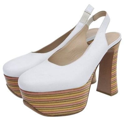 クロエ レザー プラットフォーム ヒール スリングバック サンダル シューズ レディース ホワイト36 36