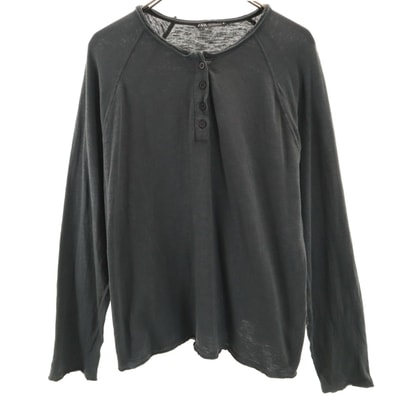 ZARA ザラ 長袖 ヘンリーネック Tシャツ L グレー ロンT