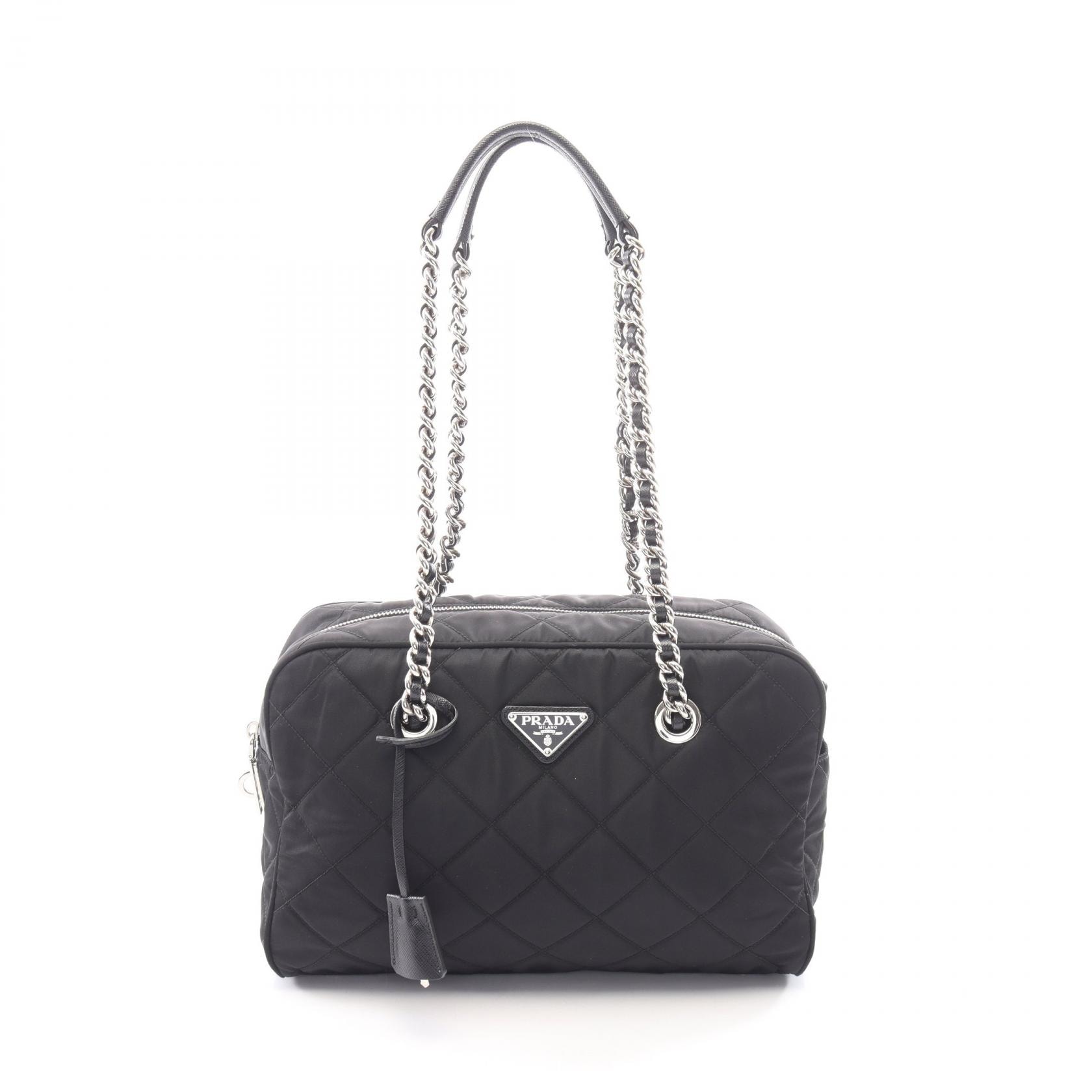 プラダ PRADA TESSUTO IMPUNTU ショルダーバッグ バッグ ナイロン サフィアーノレザー レディース ブラック系 【中古】