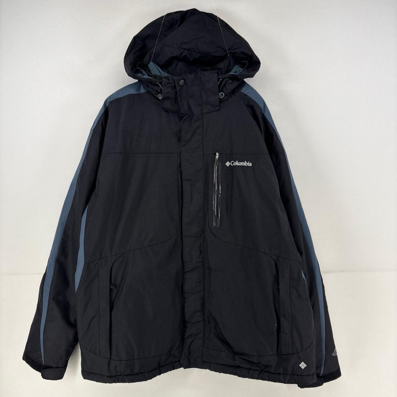 古着 コロンビア Columbia ナイロンジャケット マウンテンパーカー ツートンカラー ワンポイント 中綿 フルジップ 2XL ブラック メンズ