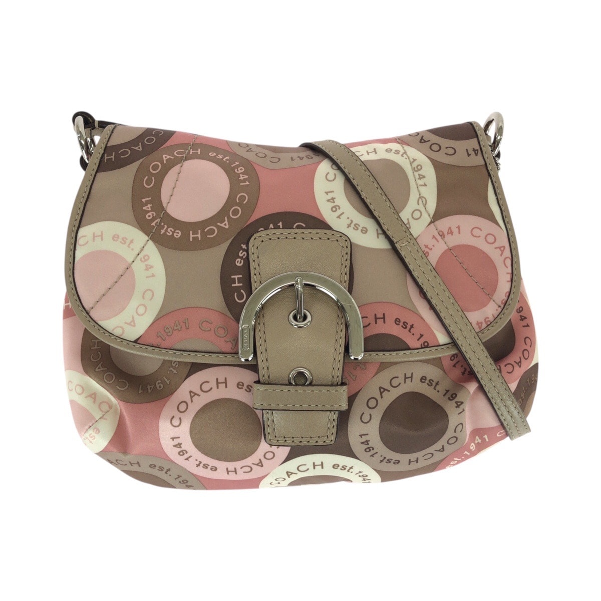 美品 COACH コーチ ソーホー ベージュ ブラウン ピンク ナイロン レザー/ ショルダーバッグ ポシェット 600510 【中古】