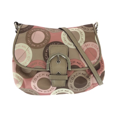 美品 COACH コーチ ソーホー ベージュ ブラウン ピンク ナイロン レザー/ ショルダーバッグ ポシェット 600510 【中古】