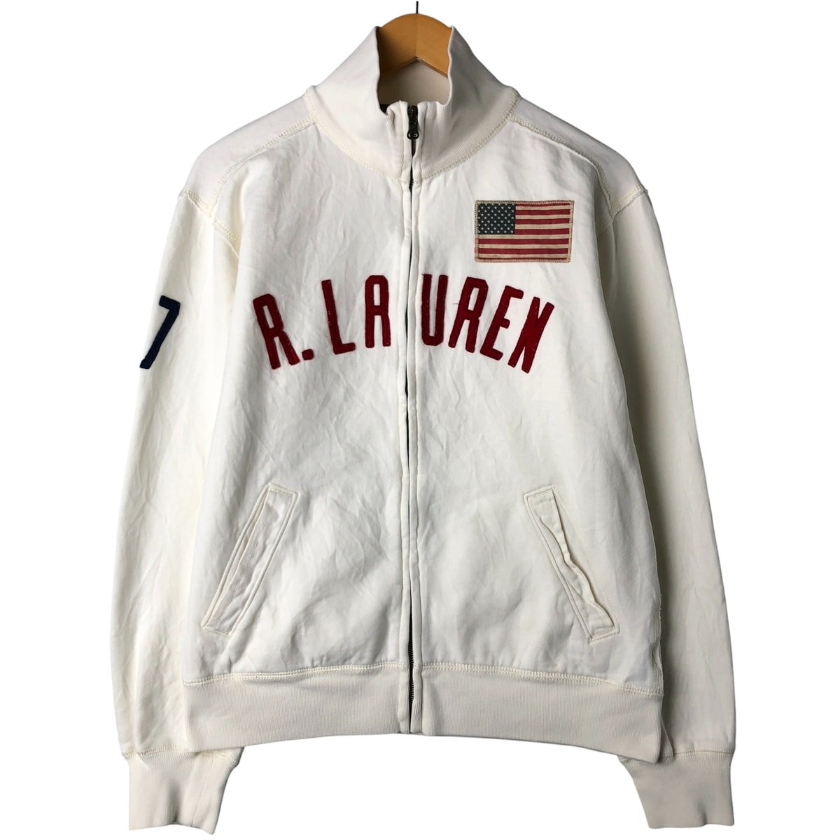 古着 ラルフローレン Ralph Lauren POLO JEANS COMPANY 星条旗柄 ハイネック フルジップスウェットシャツ トレーナー メンズM相当/eaa604037