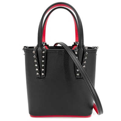Christian Louboutin クリスチャンルブタン 2WAY カバタN/S ミニ ハンドバッグ ショルダーバッグ 肩掛け 斜め掛け Cabata スタッズ レザー ブラック 黒 レッド 赤 ガンメタル金具 レディース 美品【中古品】
