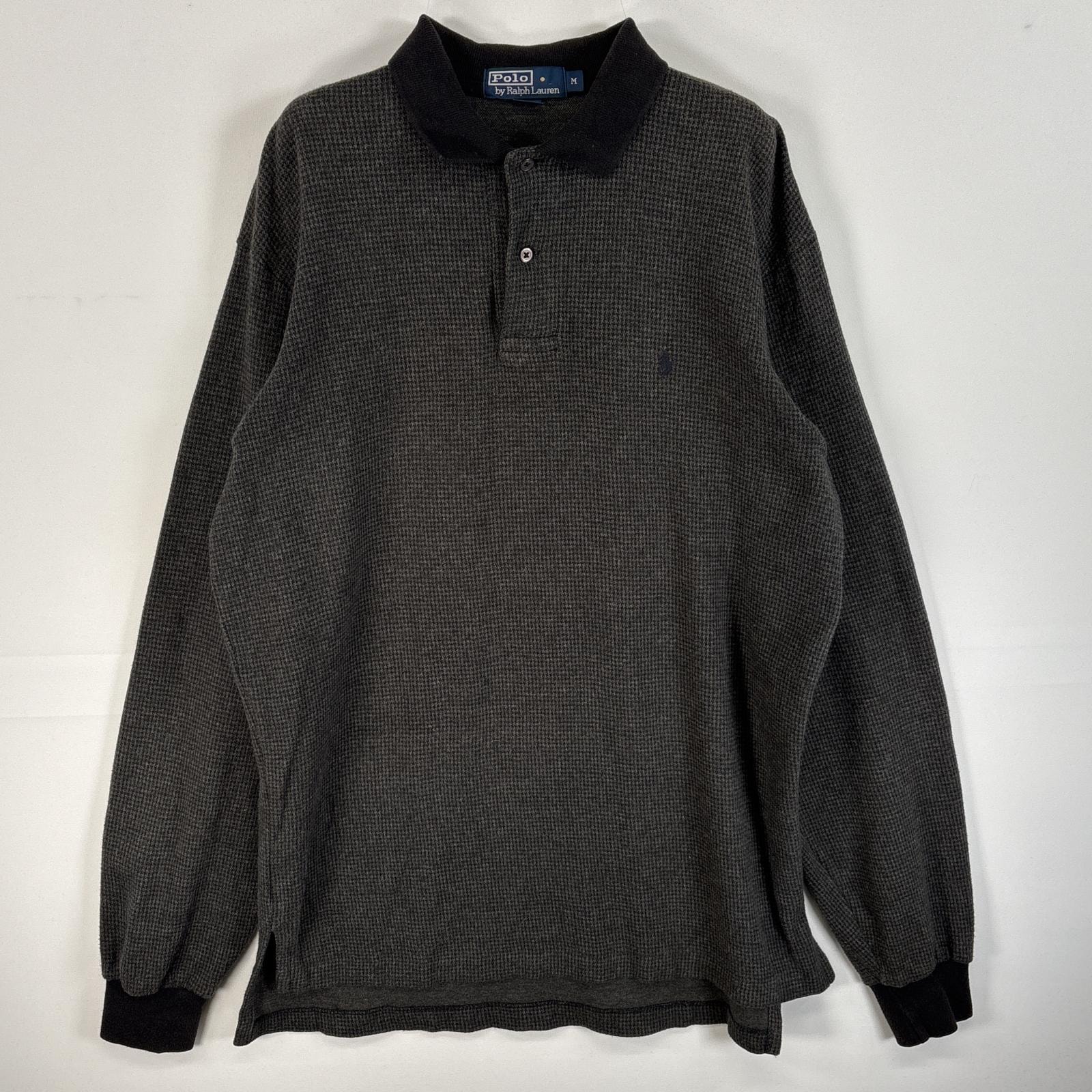 古着 90's/90年代 ポロバイラルフローレン Polo by Ralph Lauren 長袖 ポロシャツ 千鳥柄 ロゴ 刺繍 M  ブラック系 チェック メンズ