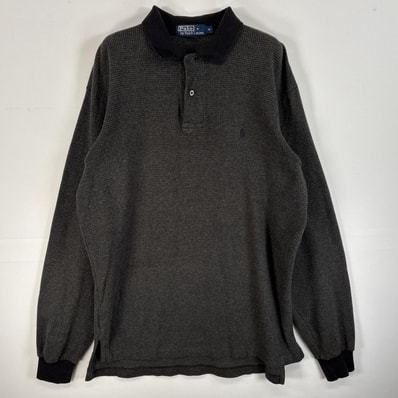 古着 90's/90年代 ポロバイラルフローレン Polo by Ralph Lauren 長袖 ポロシャツ 千鳥柄 ロゴ 刺繍 M ブラック系 チェック メンズ